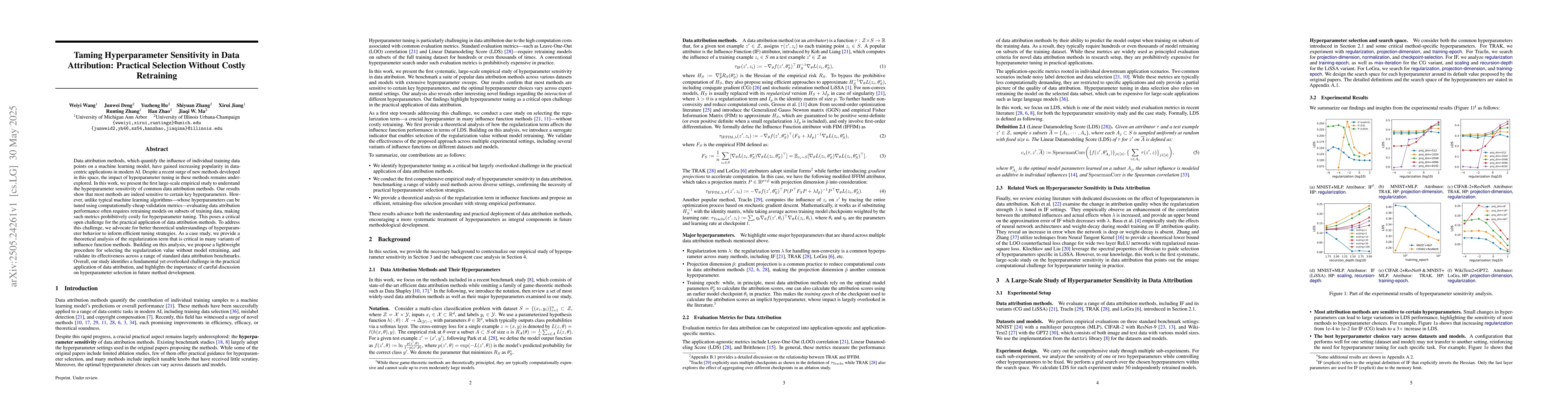 Thumbnail for Taming Hyperparameter Sensitivity in Data Attribution: Practical
  Selection Without Costly Retraining