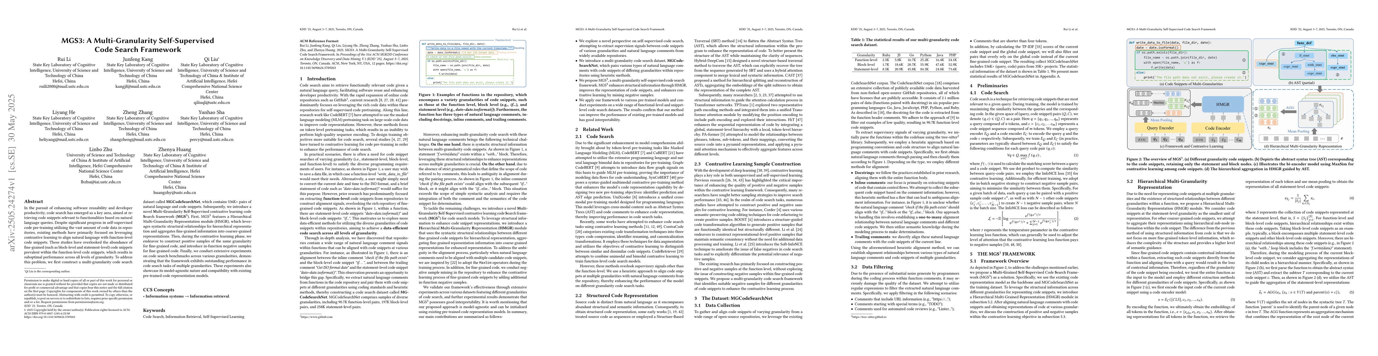 Thumbnail for MGS3: A Multi-Granularity Self-Supervised Code Search Framework