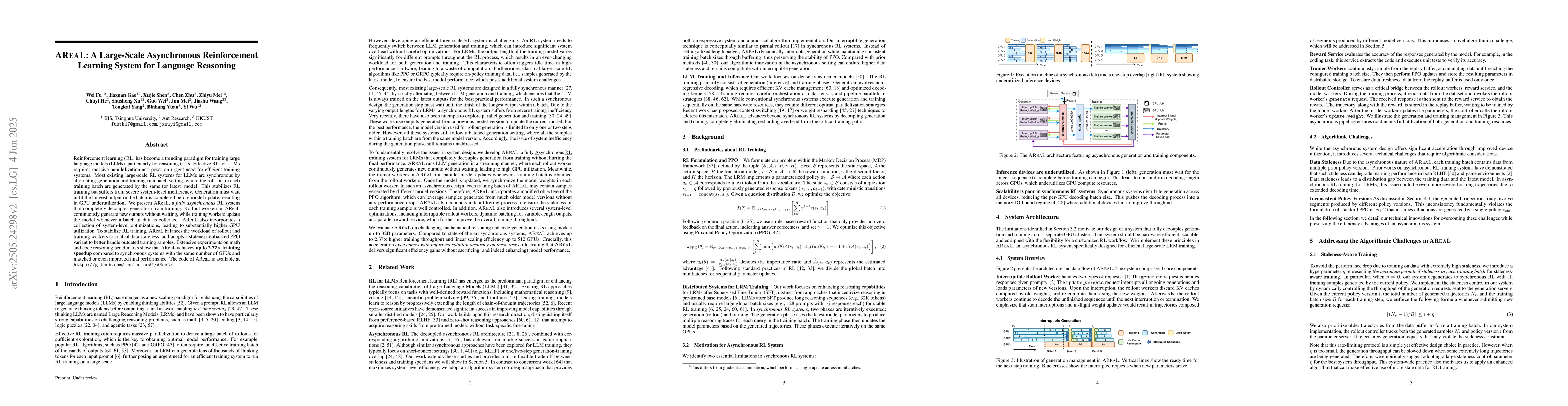Thumbnail for AReaL: A Large-Scale Asynchronous Reinforcement Learning System for
  Language Reasoning