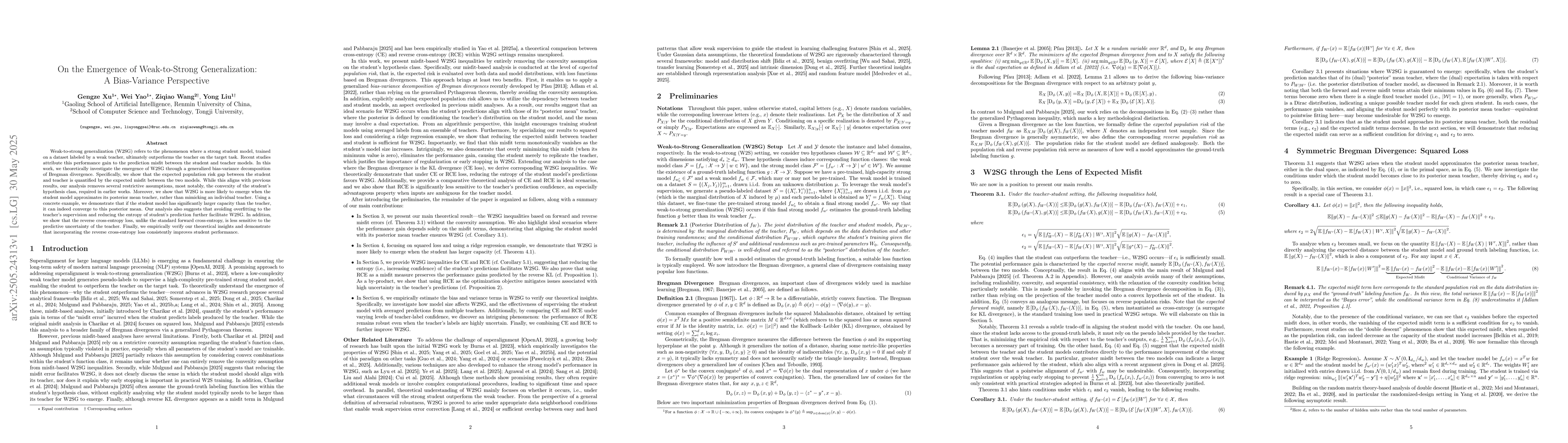 Thumbnail for On the Emergence of Weak-to-Strong Generalization: A Bias-Variance
  Perspective