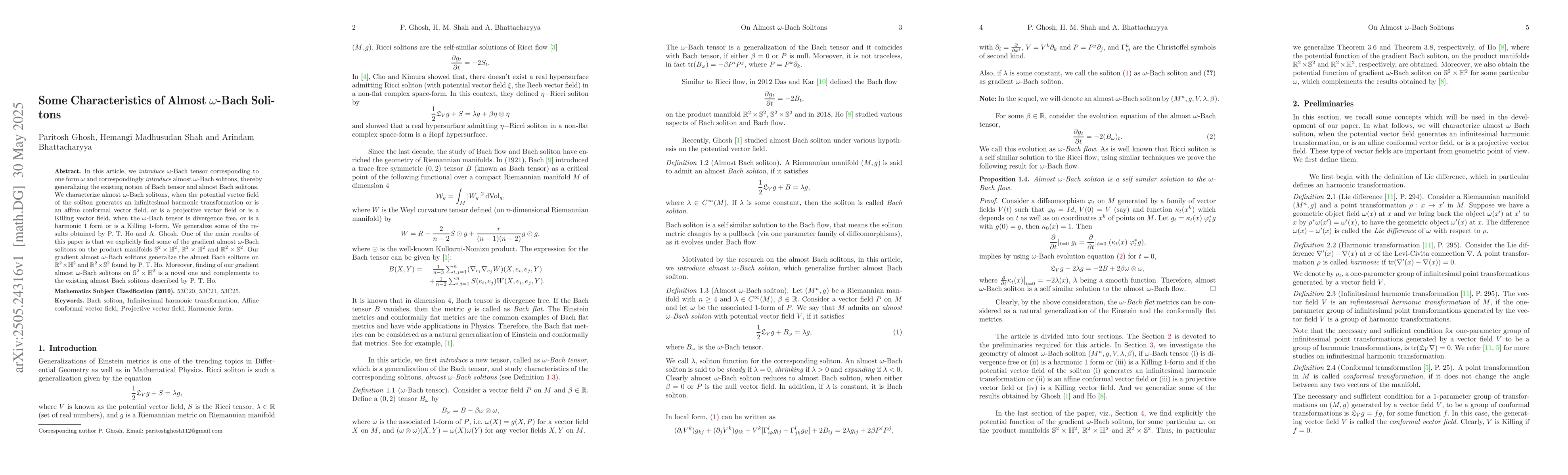 Thumbnail for Some Characteristics of Almost $ω$-Bach Solitons