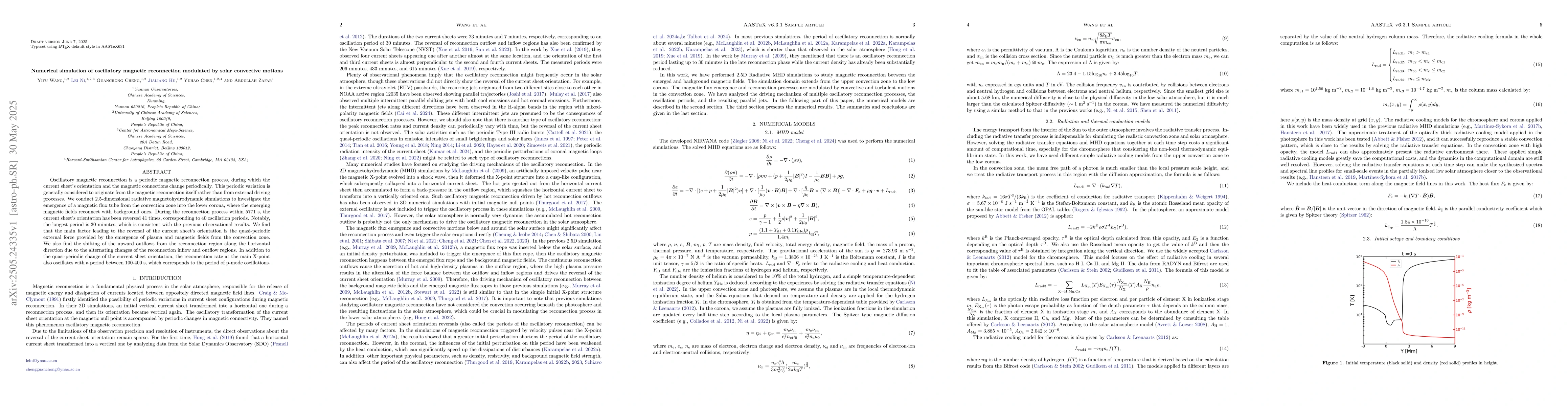 Thumbnail for Numerical simulation of oscillatory magnetic reconnection modulated by
  solar convective motions