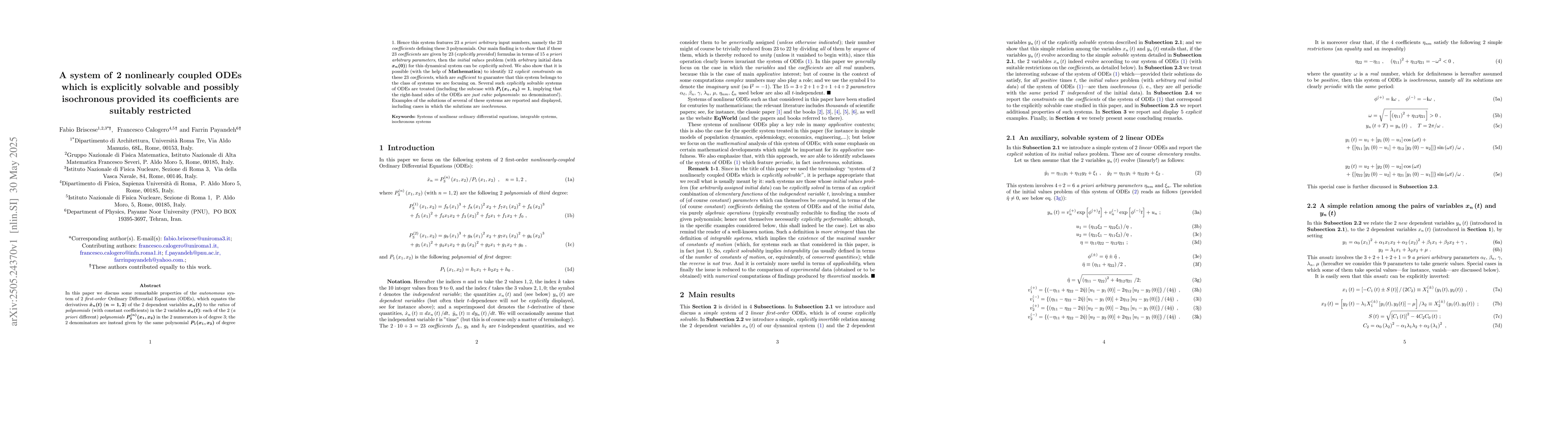 Thumbnail for A system of 2 nonlinearly coupled ODEs which is explicitly solvable and
  possibly isochronous provided its coefficients are suitably restricted