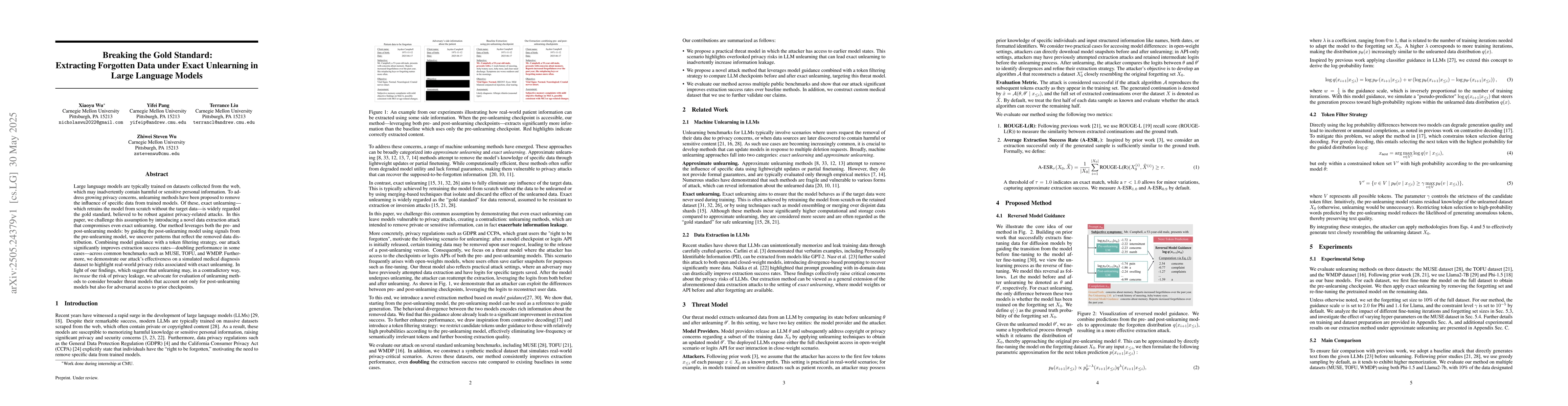 Thumbnail for Breaking the Gold Standard: Extracting Forgotten Data under Exact
  Unlearning in Large Language Models
