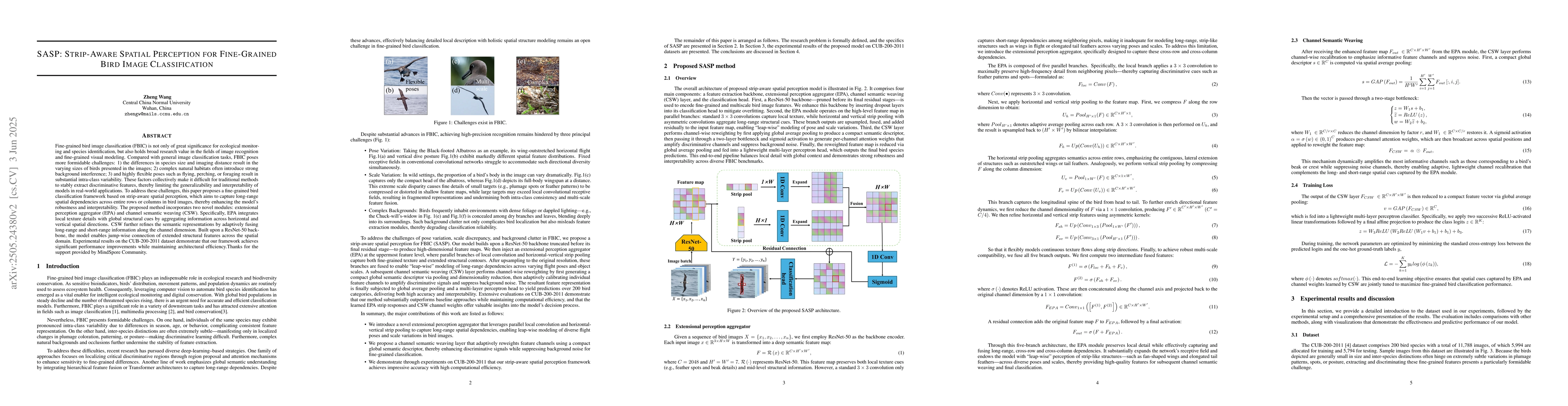 Thumbnail for SASP: Strip-Aware Spatial Perception for Fine-Grained Bird Image
  Classification