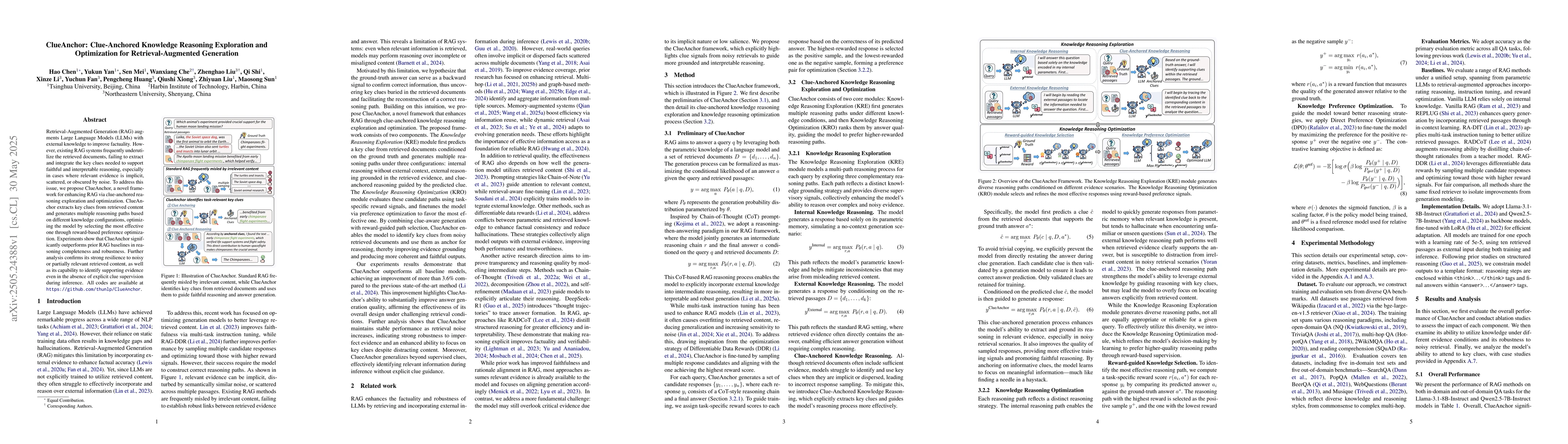 Thumbnail for ClueAnchor: Clue-Anchored Knowledge Reasoning Exploration and
  Optimization for Retrieval-Augmented Generation