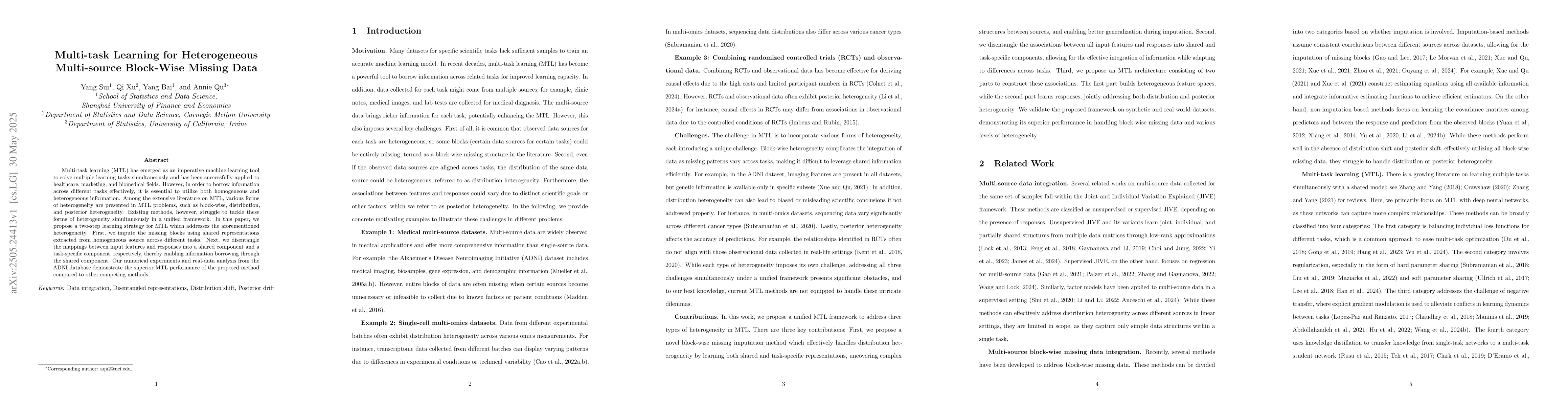 Thumbnail for Multi-task Learning for Heterogeneous Multi-source Block-Wise Missing
  Data