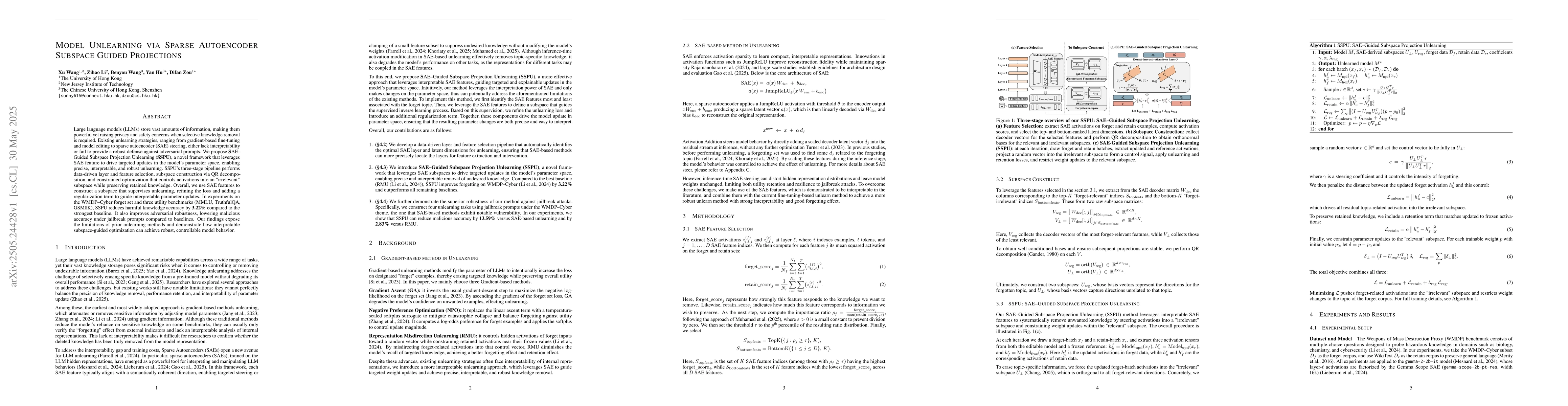 Thumbnail for Model Unlearning via Sparse Autoencoder Subspace Guided Projections