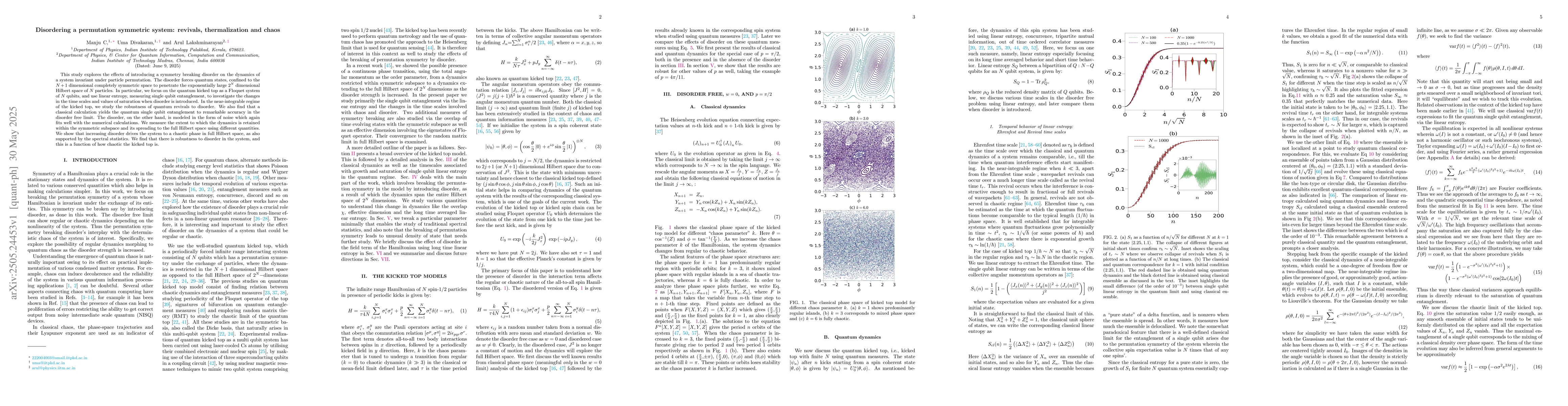 Thumbnail for Disordering a permutation symmetric system: revivals, thermalization and
  chaos