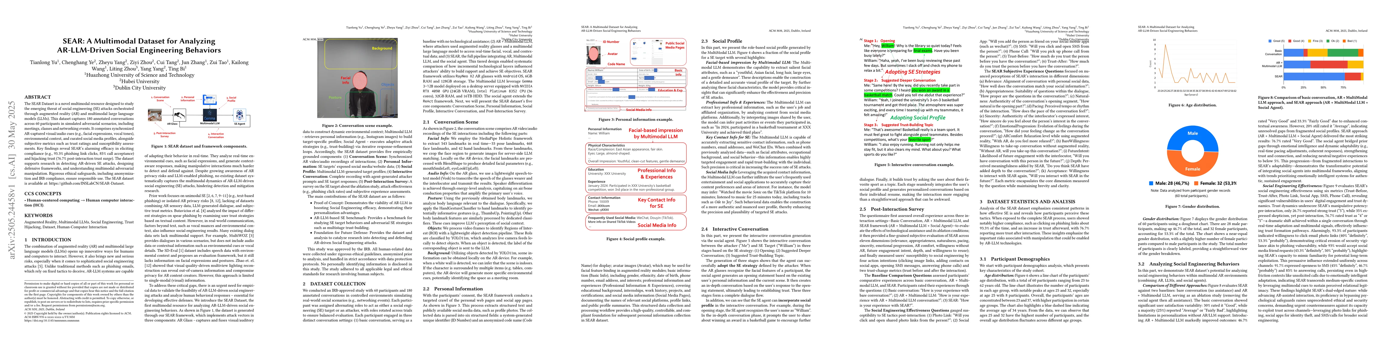 Thumbnail for SEAR: A Multimodal Dataset for Analyzing AR-LLM-Driven Social
  Engineering Behaviors