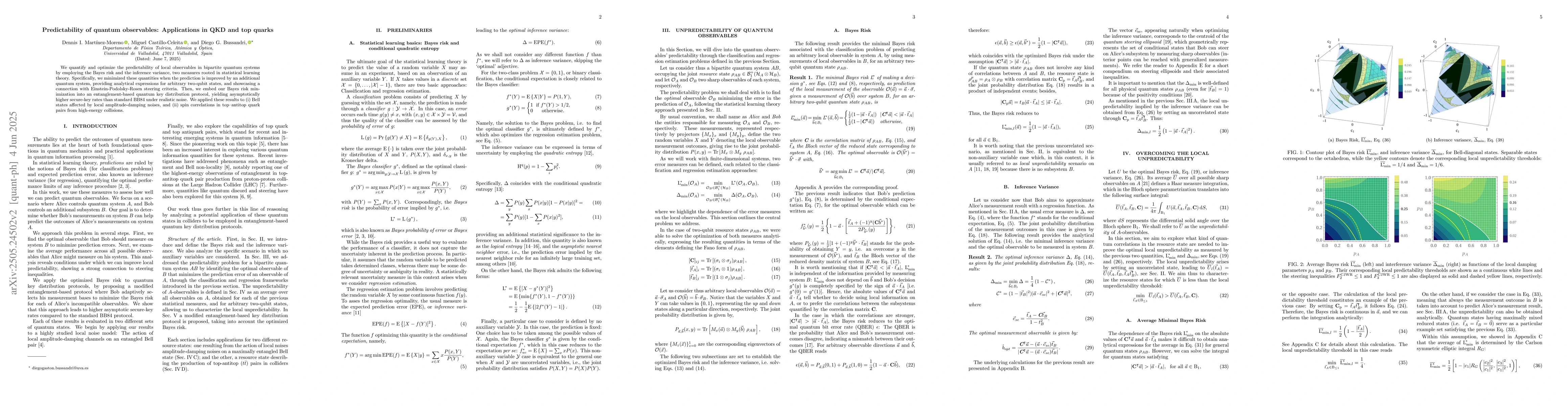 Thumbnail for Predictability of quantum observables: Applications in QKD and top
  quarks