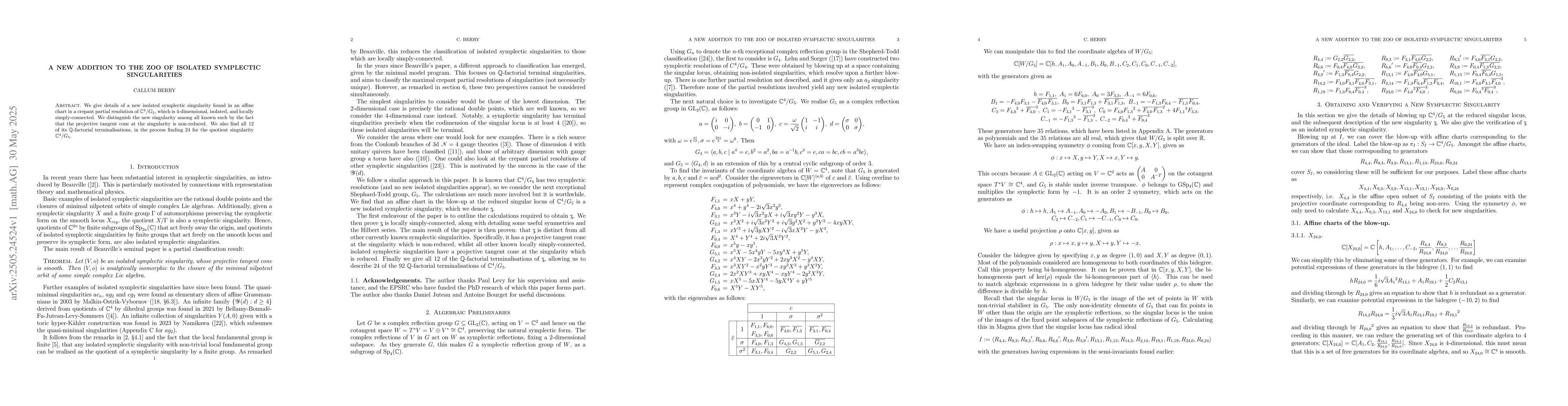 Thumbnail for A new addition to the zoo of isolated symplectic singularities