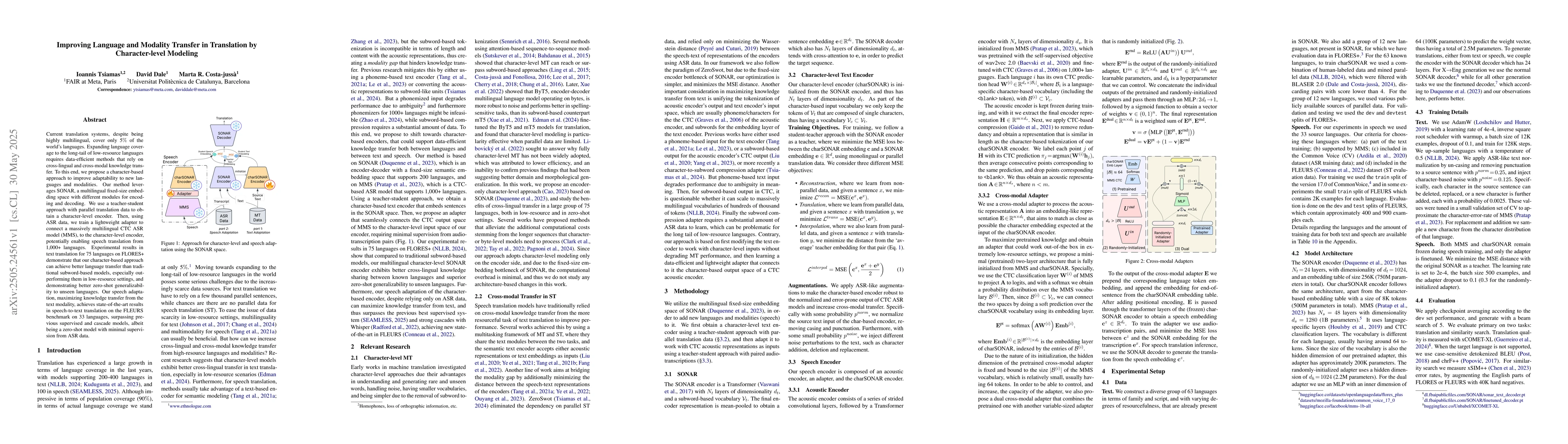 Thumbnail for Improving Language and Modality Transfer in Translation by
  Character-level Modeling