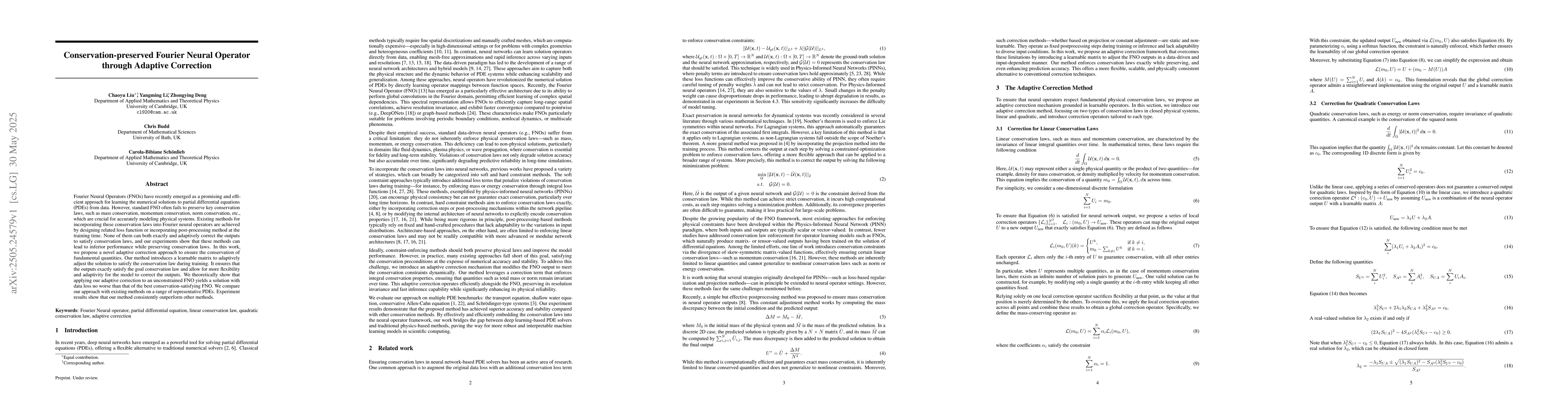 Thumbnail for Conservation-preserved Fourier Neural Operator through Adaptive
  Correction
