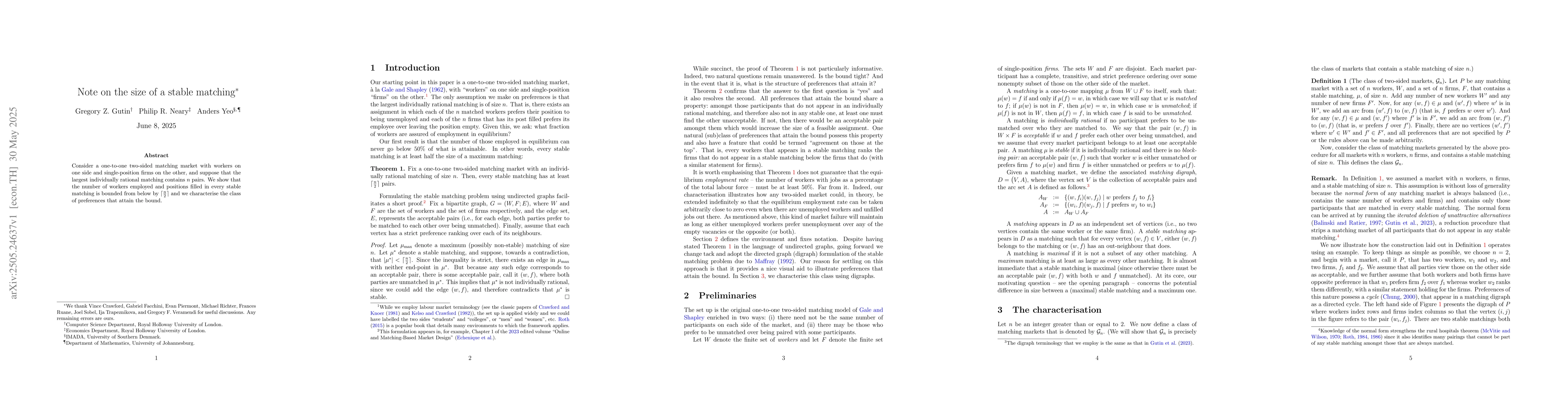 Thumbnail for Note on the size of a stable matching