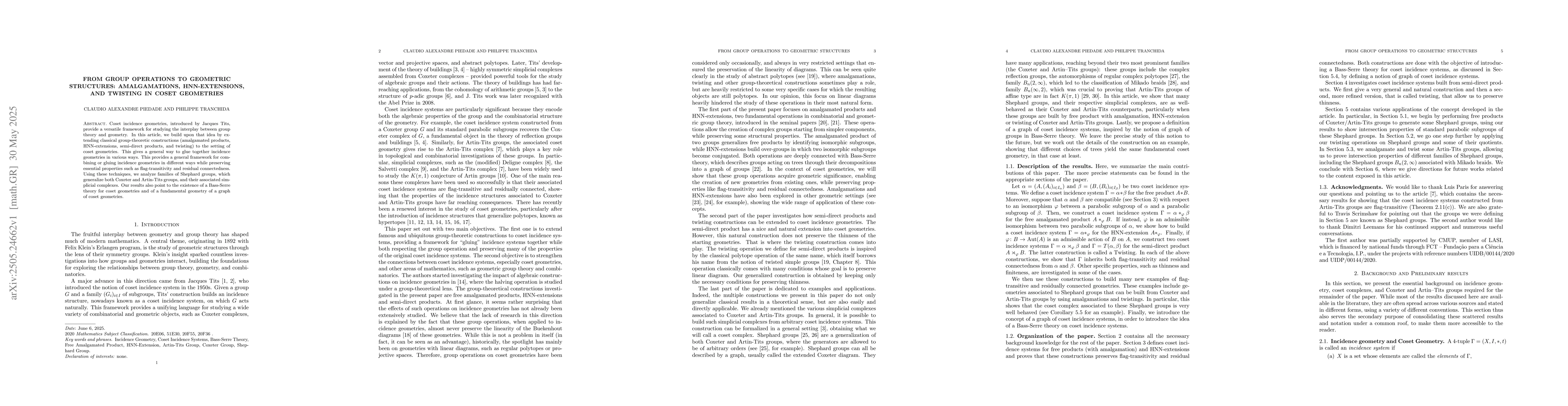Thumbnail for From Group Operations to Geometric Structures: Amalgamations,
  HNN-Extensions, and Twisting in Coset Geometries
