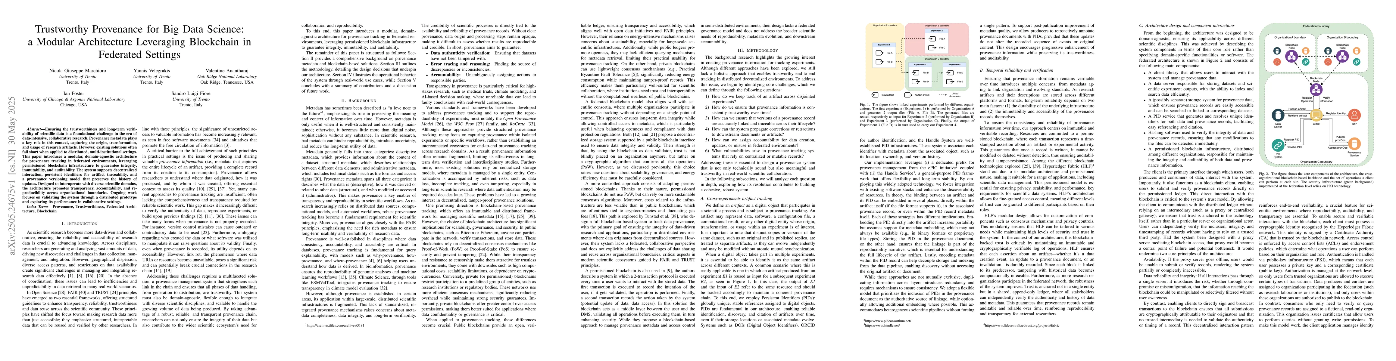Thumbnail for Trustworthy Provenance for Big Data Science: a Modular Architecture
  Leveraging Blockchain in Federated Settings