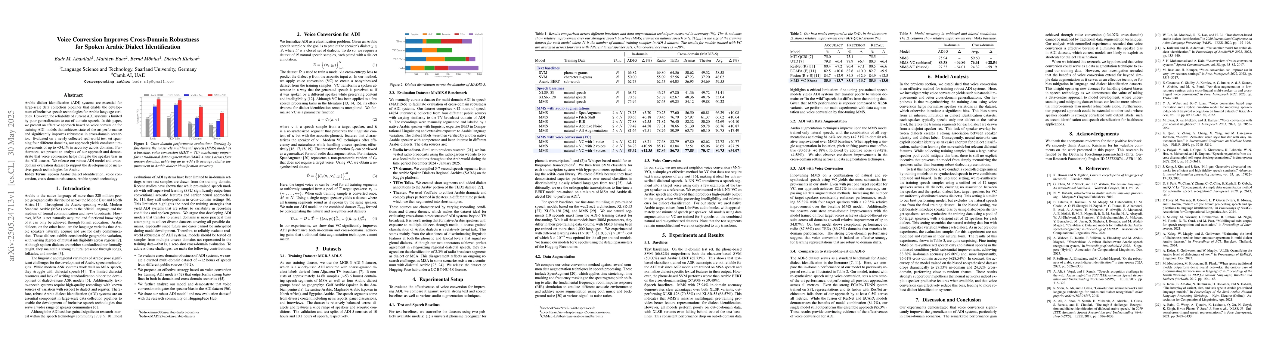 Thumbnail for Voice Conversion Improves Cross-Domain Robustness for Spoken Arabic
  Dialect Identification