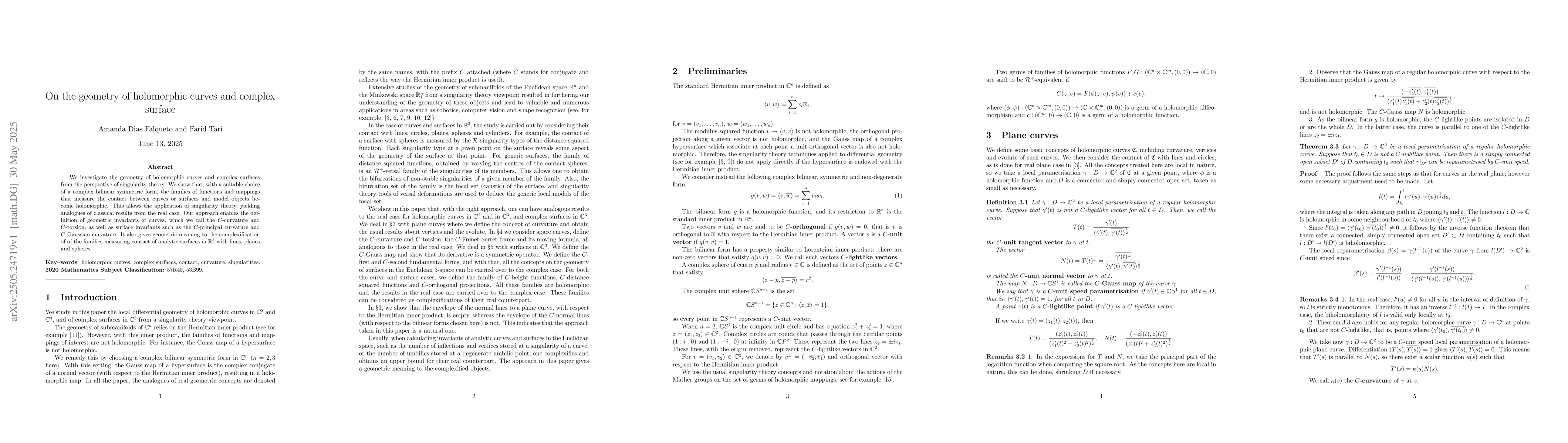 Thumbnail for On the geometry of holomorphic curves and complex surface