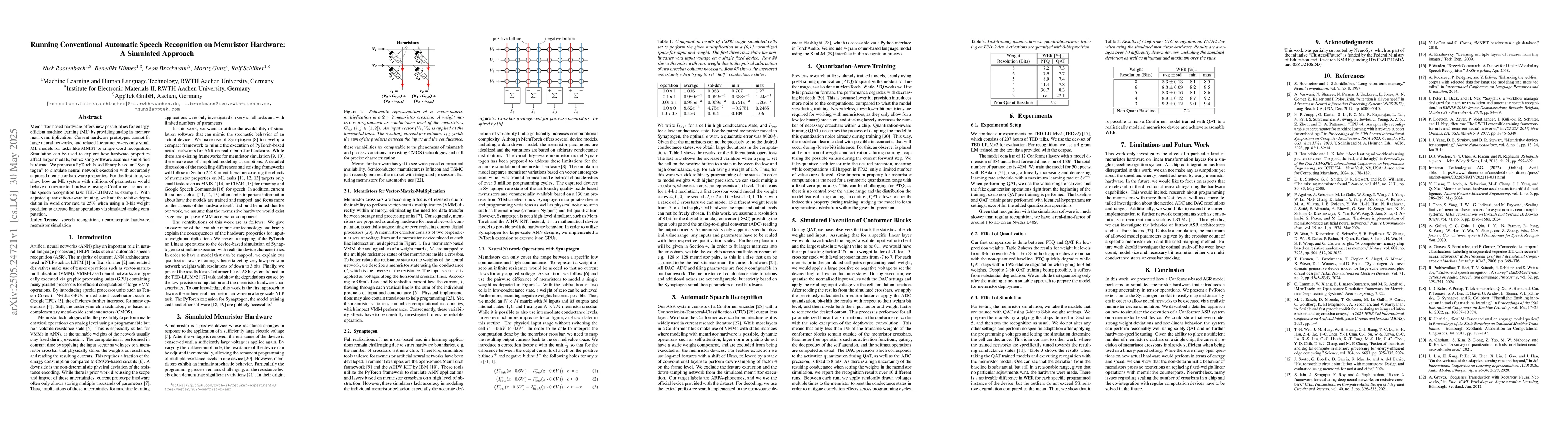 Thumbnail for Running Conventional Automatic Speech Recognition on Memristor Hardware:
  A Simulated Approach