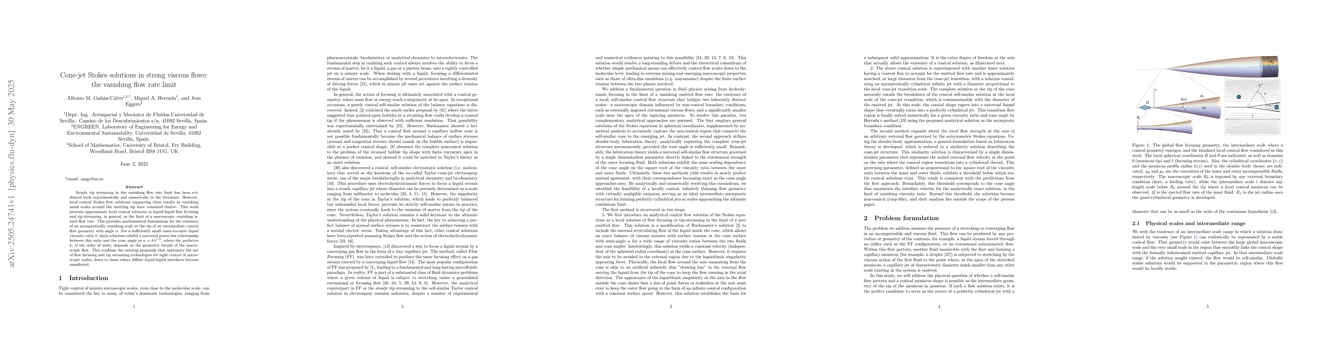 Thumbnail for Cone-jet Stokes solutions in strong viscous flows: the vanishing flow
  rate limit