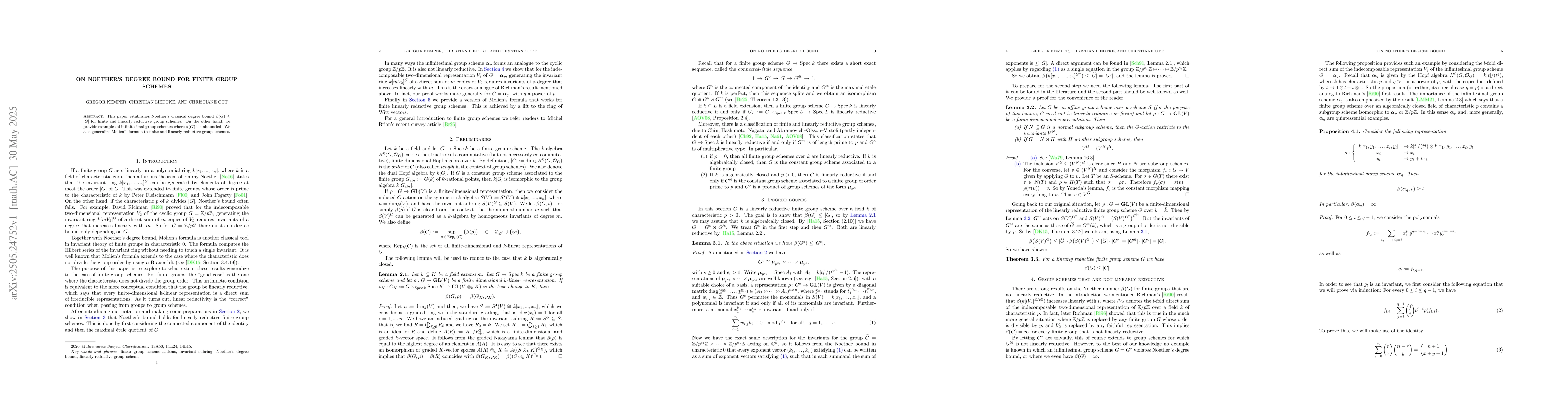 Thumbnail for On Noether's Degree Bound for Finite Group Schemes