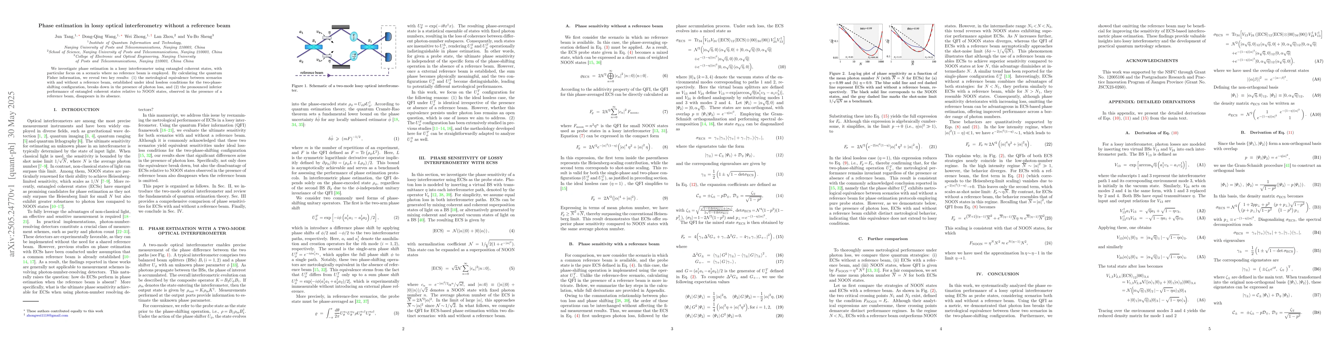Thumbnail for Phase estimation in lossy optical interferometry without a reference
  beam