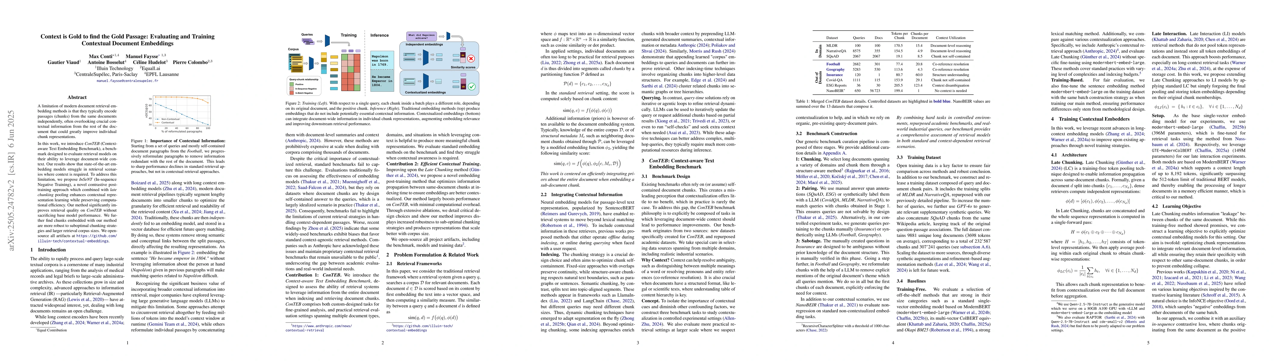 Thumbnail for Context is Gold to find the Gold Passage: Evaluating and Training
  Contextual Document Embeddings