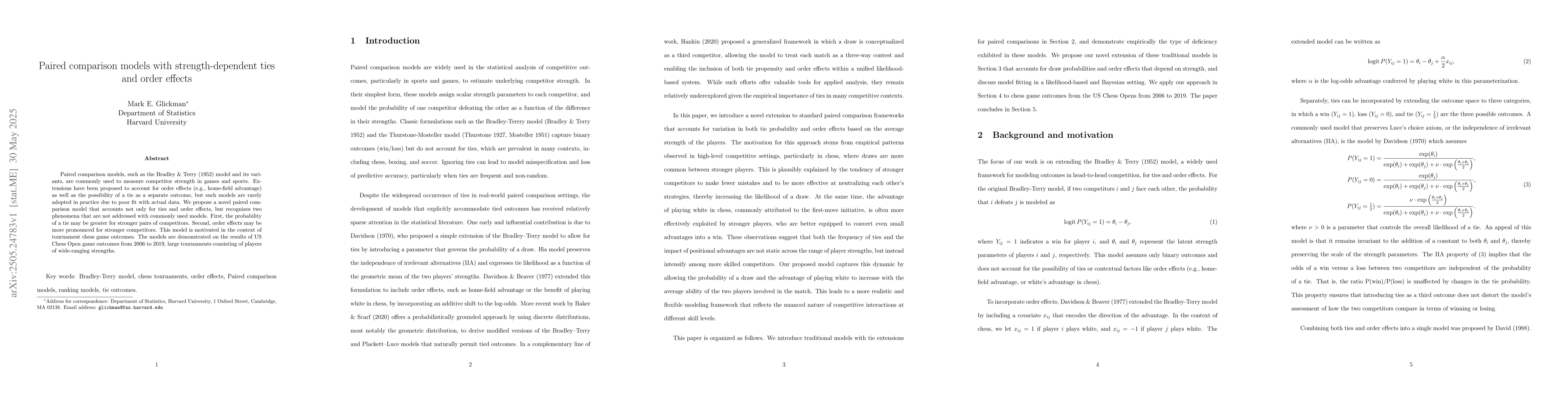 Thumbnail for Paired comparison models with strength-dependent ties and order effects