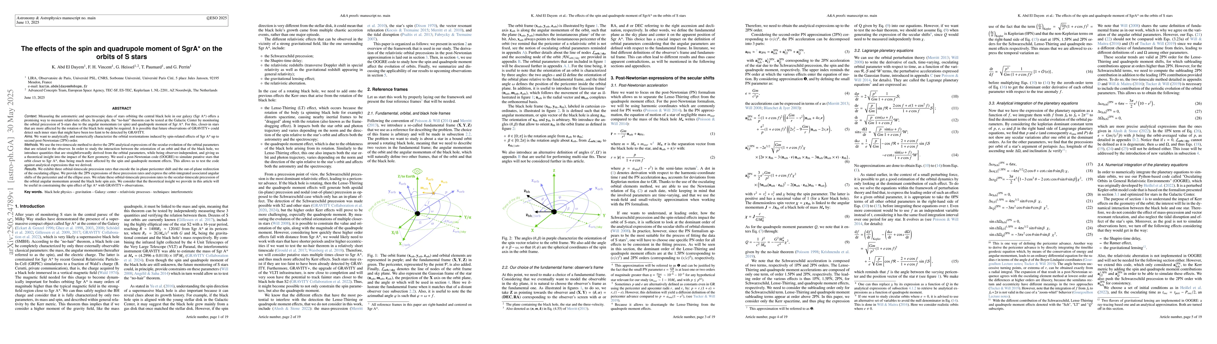 Thumbnail for The effects of the spin and quadrupole moment of SgrA* on the orbits of
  S stars