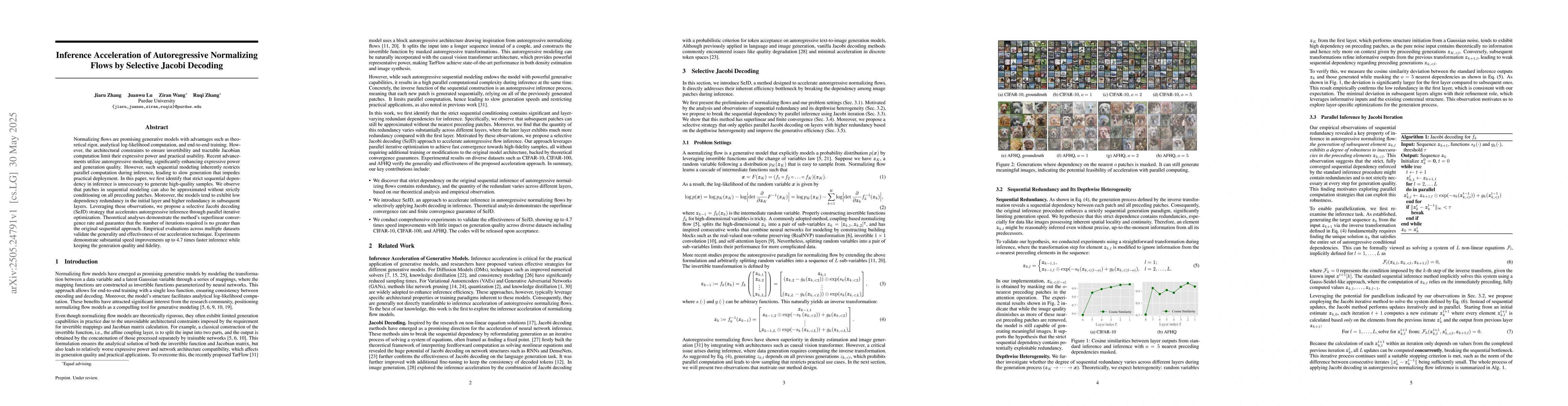 Thumbnail for Inference Acceleration of Autoregressive Normalizing Flows by Selective
  Jacobi Decoding