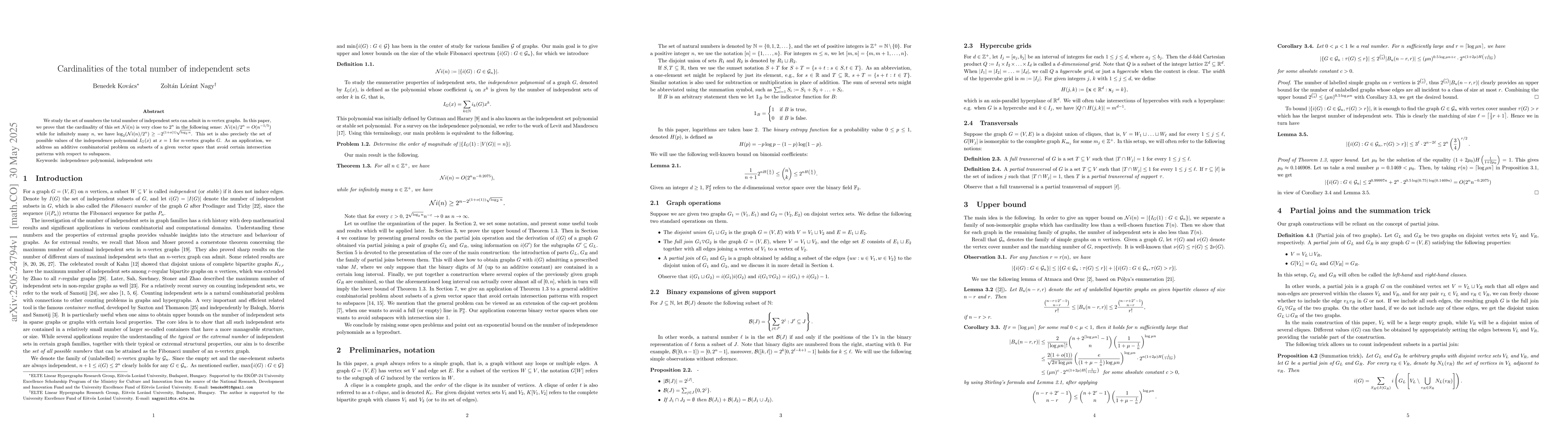 Thumbnail for Cardinalities of the total number of independent sets
