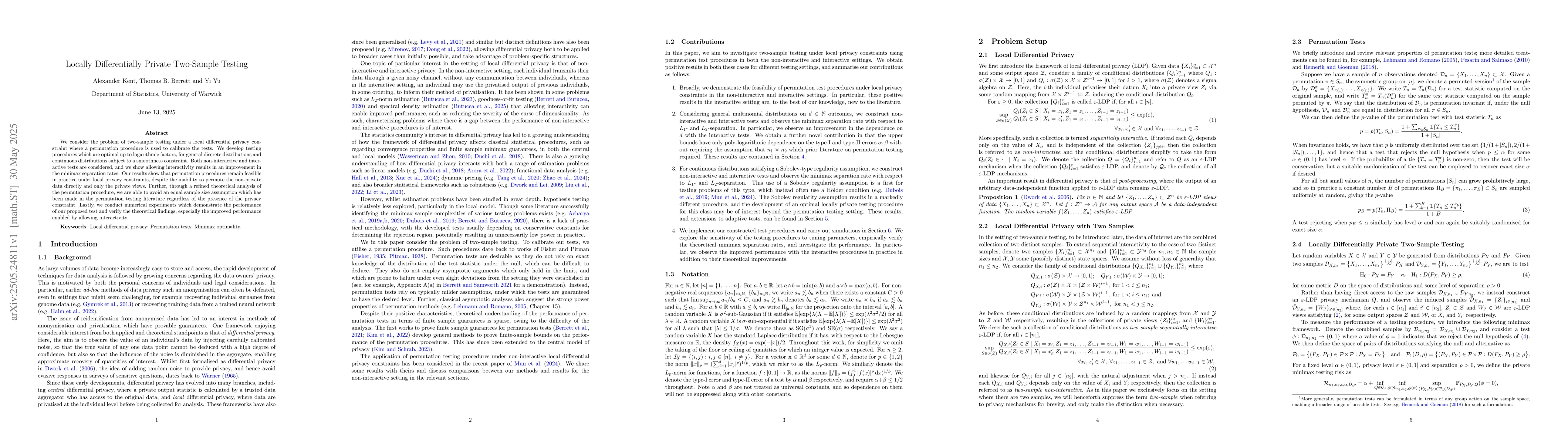 Thumbnail for Locally Differentially Private Two-Sample Testing