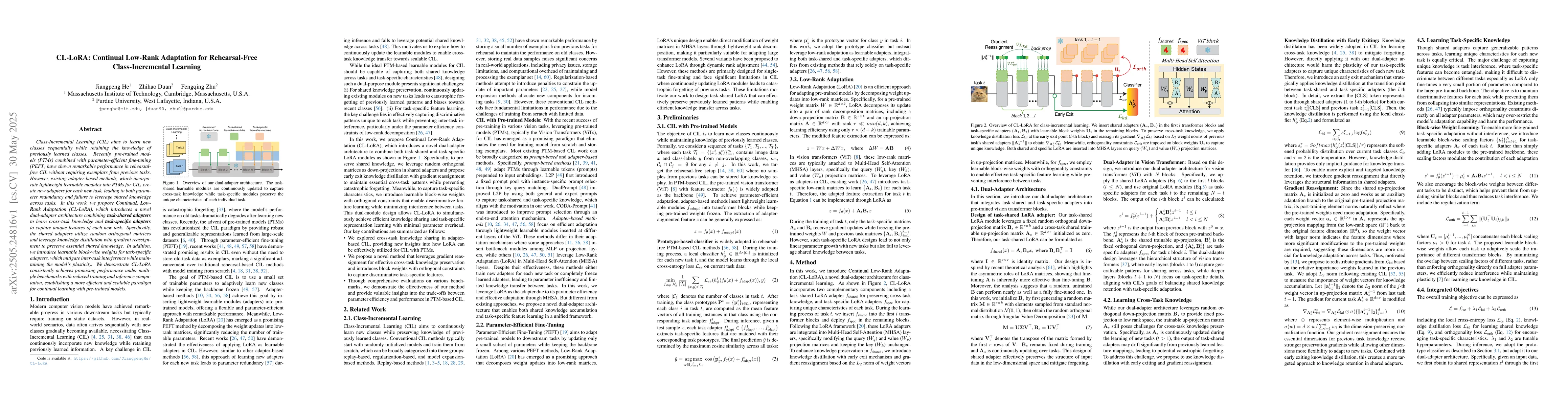 Thumbnail for CL-LoRA: Continual Low-Rank Adaptation for Rehearsal-Free
  Class-Incremental Learning