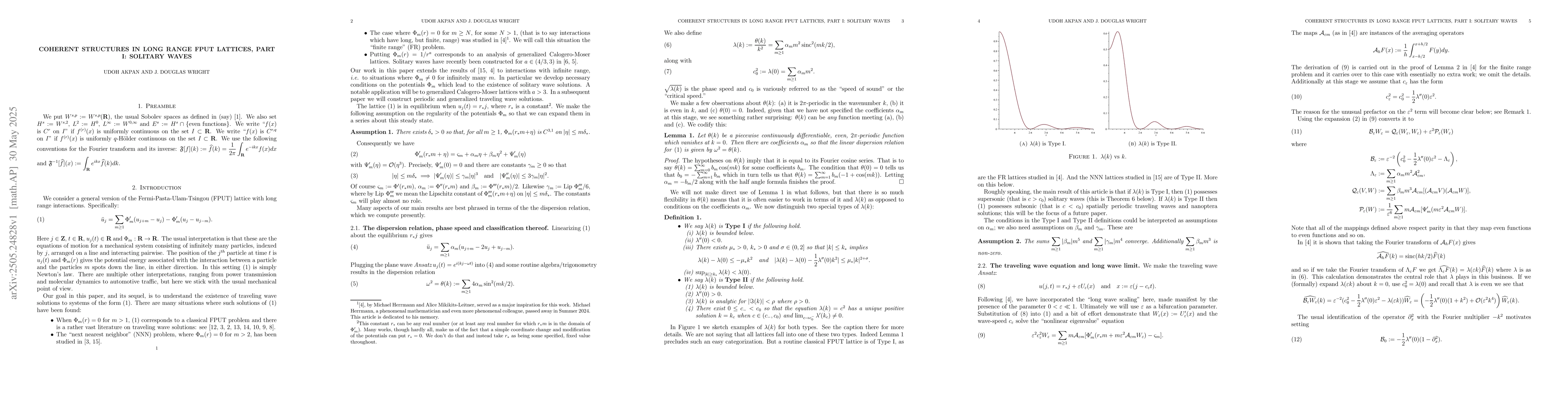 Thumbnail for Coherent structures in long range FPUT lattices, Part I: Solitary Waves