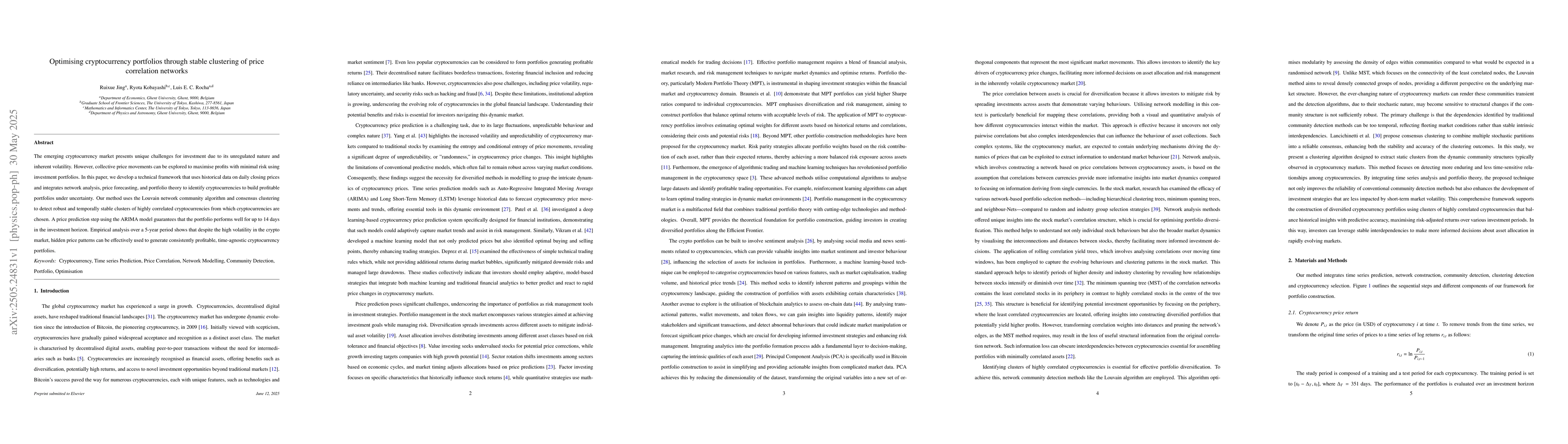 Thumbnail for Optimising cryptocurrency portfolios through stable clustering of price
  correlation networks