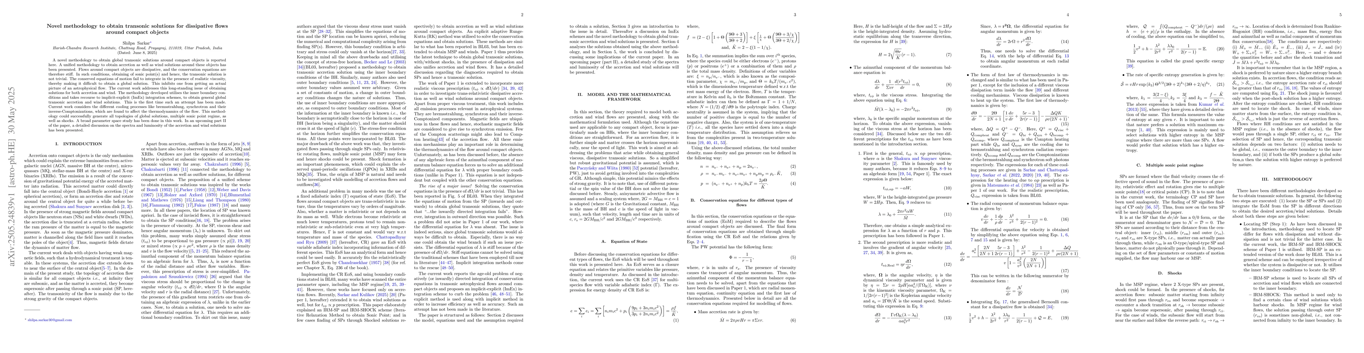 Thumbnail for Novel methodology to obtain transonic solutions for dissipative flows
  around compact objects