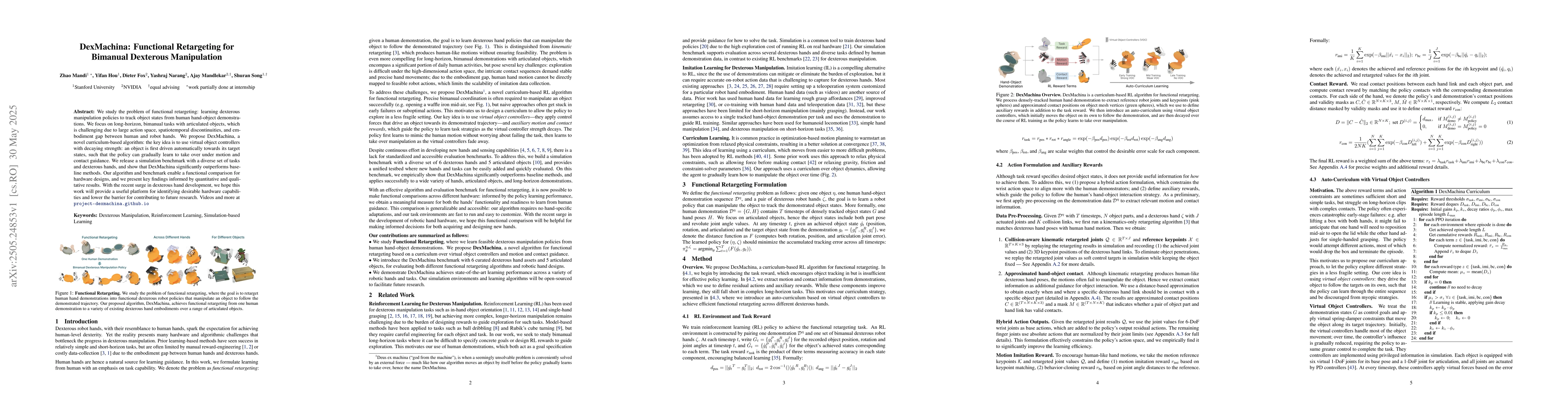 Thumbnail for DexMachina: Functional Retargeting for Bimanual Dexterous Manipulation
