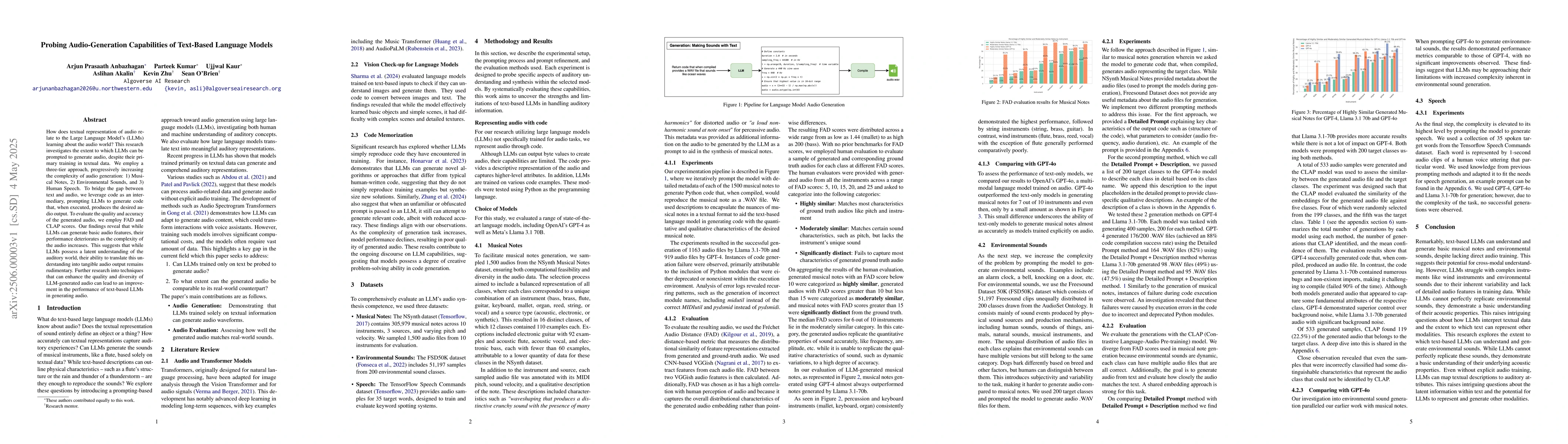 Thumbnail for Probing Audio-Generation Capabilities of Text-Based Language Models
