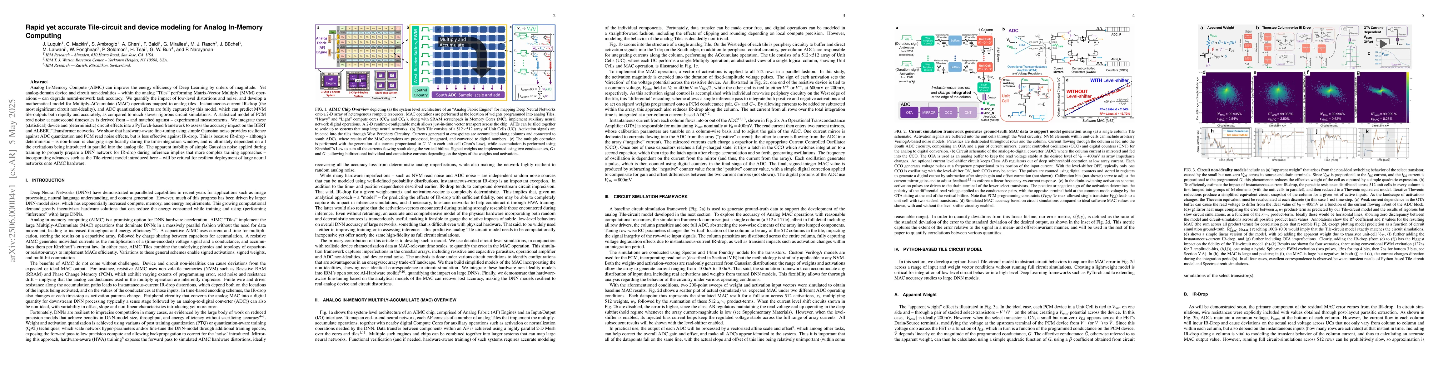 Thumbnail for Rapid yet accurate Tile-circuit and device modeling for Analog In-Memory
  Computing