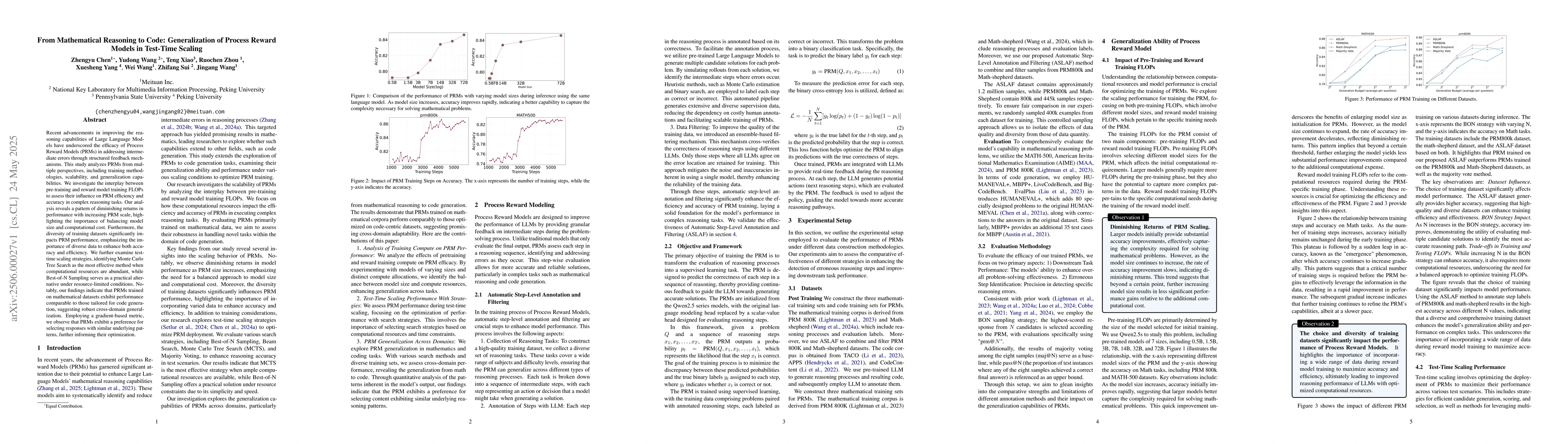Thumbnail for From Mathematical Reasoning to Code: Generalization of Process Reward
  Models in Test-Time Scaling