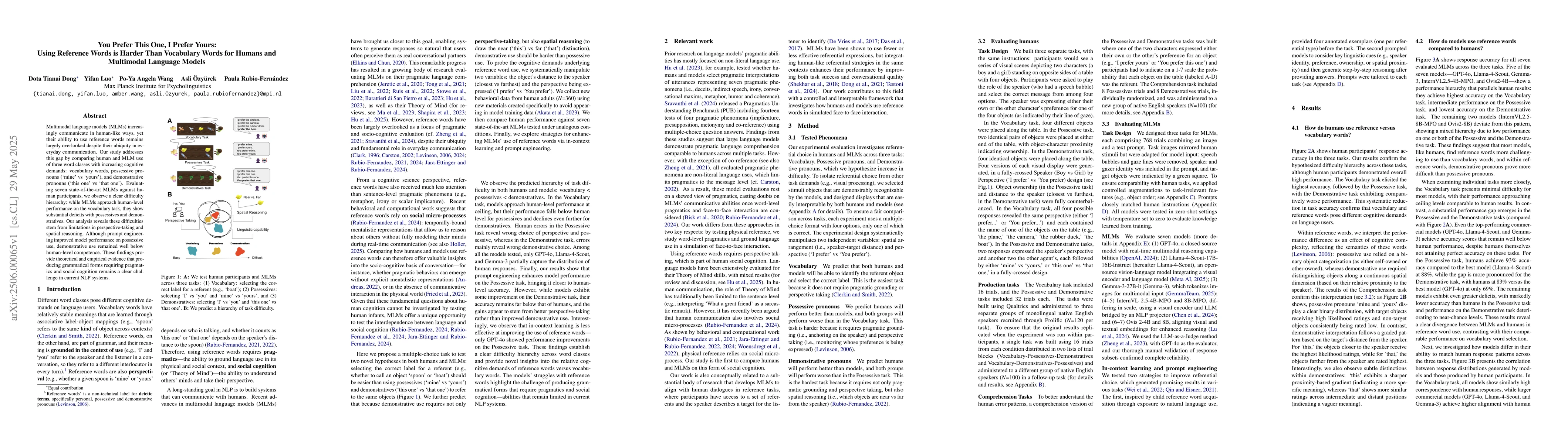 Thumbnail for You Prefer This One, I Prefer Yours: Using Reference Words is Harder
  Than Vocabulary Words for Humans and Multimodal Language Models