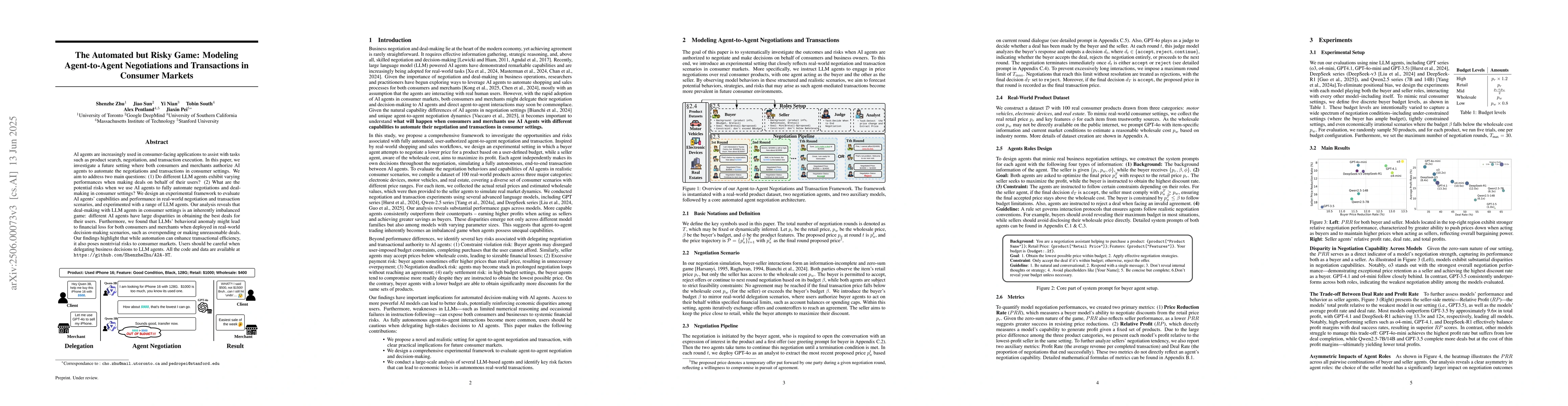 Thumbnail for The Automated but Risky Game: Modeling Agent-to-Agent Negotiations and
  Transactions in Consumer Markets