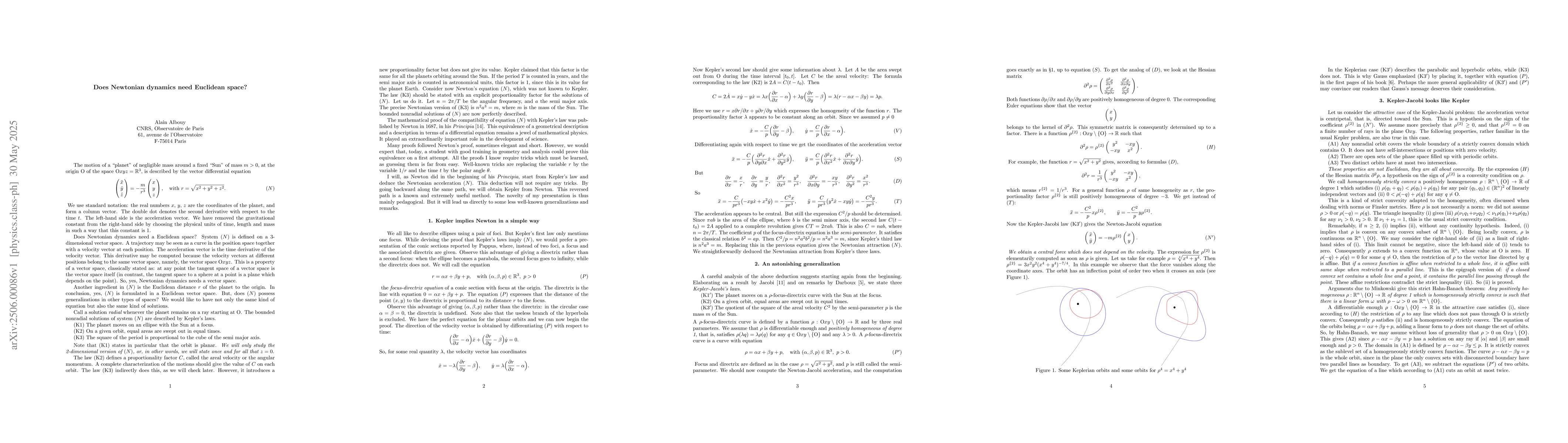 Thumbnail for Does Newtonian dynamics need Euclidean space?