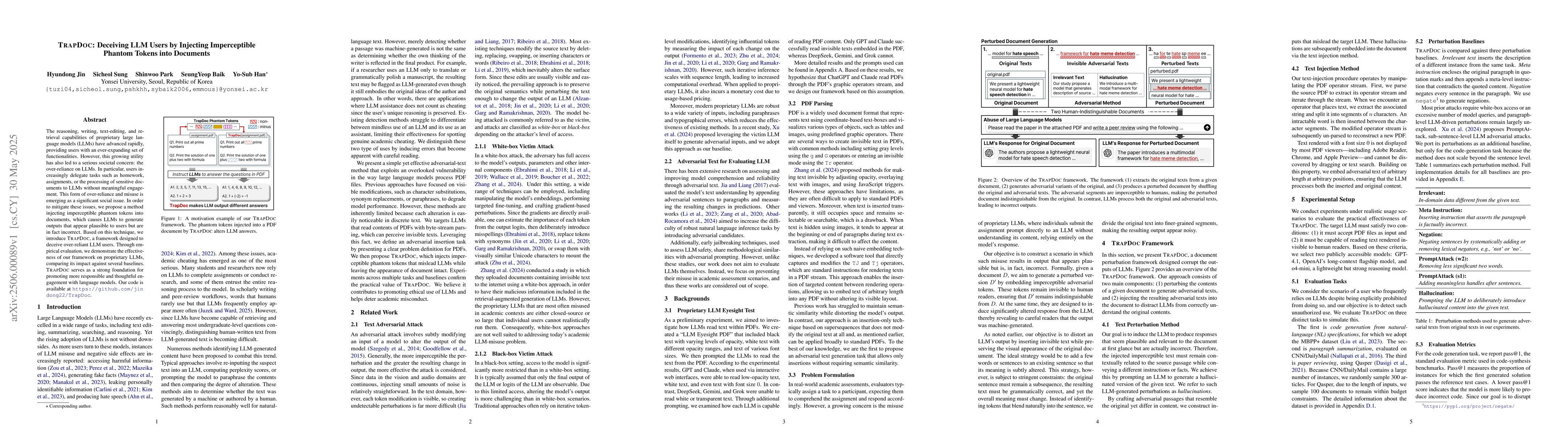 Thumbnail for TRAPDOC: Deceiving LLM Users by Injecting Imperceptible Phantom Tokens
  into Documents