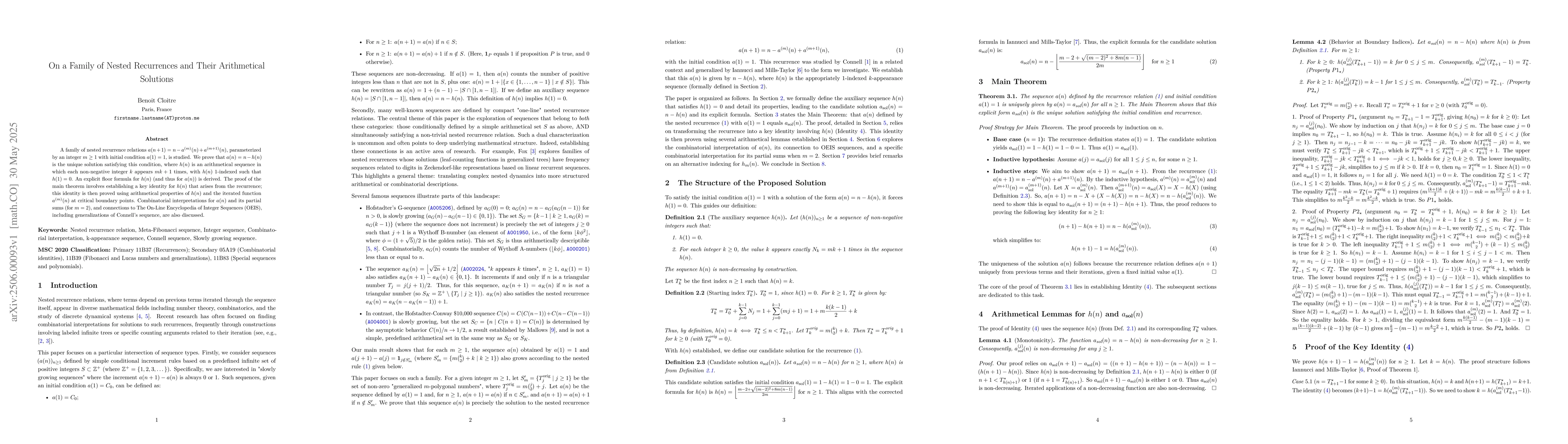 Thumbnail for On a Family of Nested Recurrences and Their Arithmetical Solutions