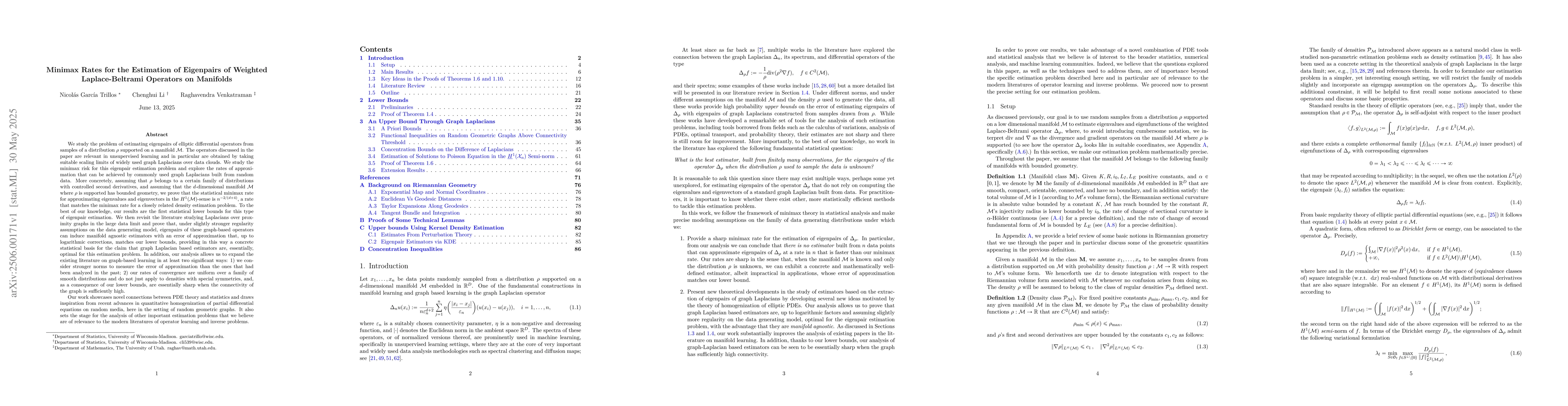Thumbnail for Minimax Rates for the Estimation of Eigenpairs of Weighted
  Laplace-Beltrami Operators on Manifolds