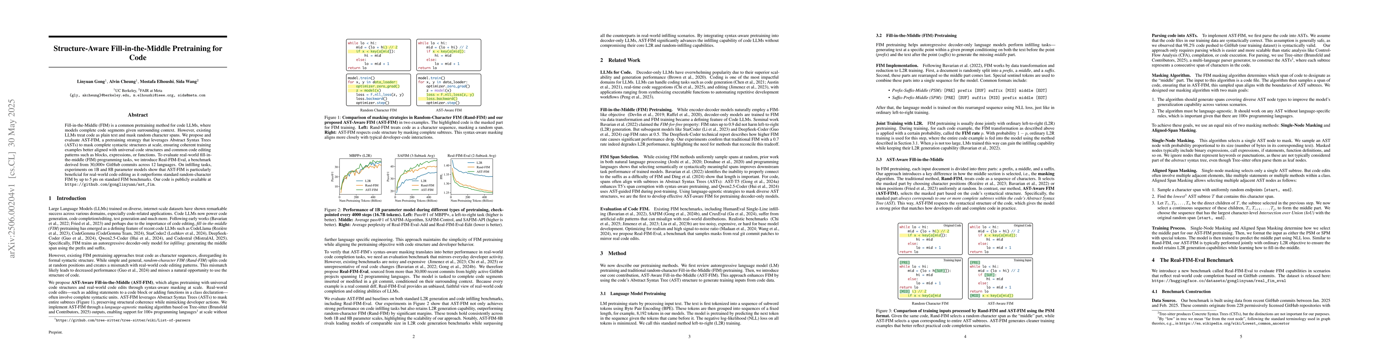 Thumbnail for Structure-Aware Fill-in-the-Middle Pretraining for Code