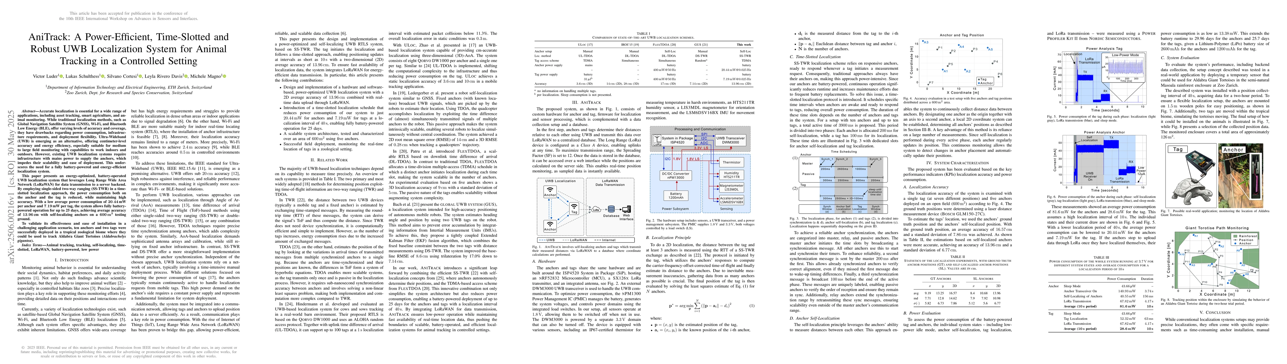 Thumbnail for AniTrack: A Power-Efficient, Time-Slotted and Robust UWB Localization
  System for Animal Tracking in a Controlled Setting