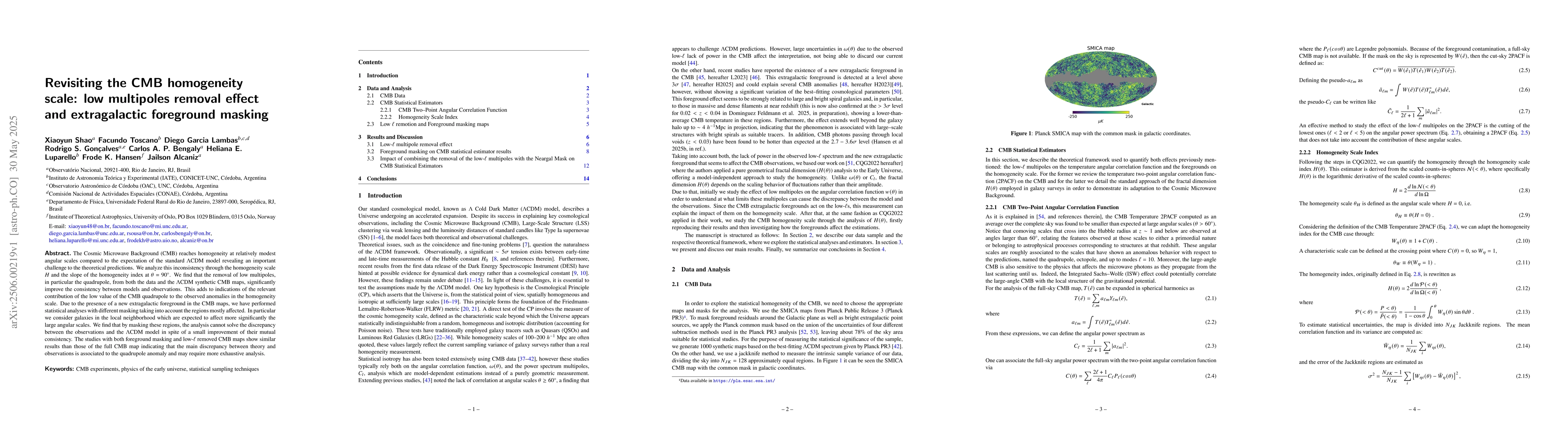 Thumbnail for Revisiting the CMB homogeneity scale: low multipoles removal effect and
  extragalactic foreground masking